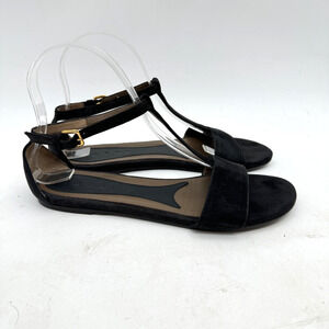Marni T-Strap Leather Sandals Size 37.5 US 7.5 Black Flats Quiet Luxury Italy